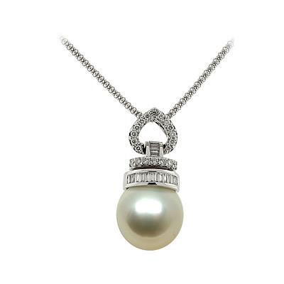 Natural South Sea Drop Pearl & Diamond Pendant in 18kt White Gold