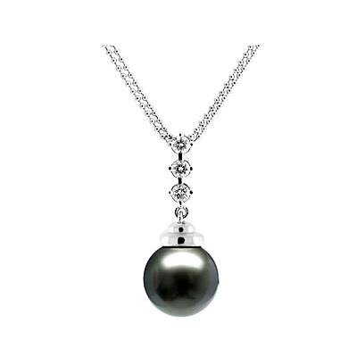Natural Black Tahitian Drop Pearl & Diamond Pendant in 14kt White Gold