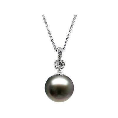 Natural Black Tahitian Drop Pearl & Diamond Pendant in 14kt White Gold