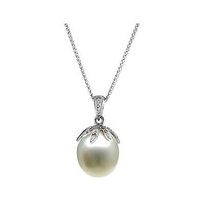 Natural South Sea Drop Pearl & Diamond Pendant in 14kt White Gold