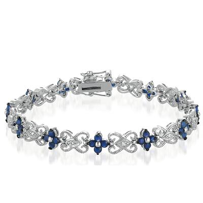 4.75 Carat Genuine Sapphire and Diamond Bracelet in .925 Sterling Silver