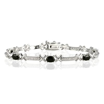 Sapphire and Diamond X Link Bracelet in Rhodium Plated Brass