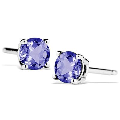 1/2 Carat Natural 4MM Tanzanite Stud Earrings in .925 Sterling Silver