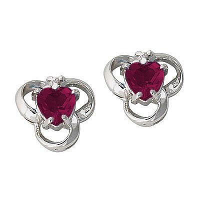 Ruby and Diamond Heart Earrings 14K White Gold