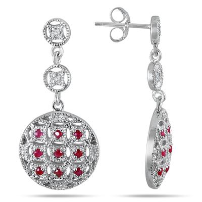 1 Carat Ruby and Diamond Circle Puff Earrings in .925 Sterling Silver
