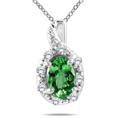 10K White Gold Emerald and Diamond Pendant
