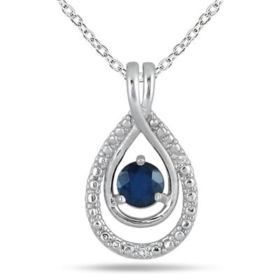 3/4 Carat Genuine Sapphire and Diamond Pendant in .925 Sterling Silver