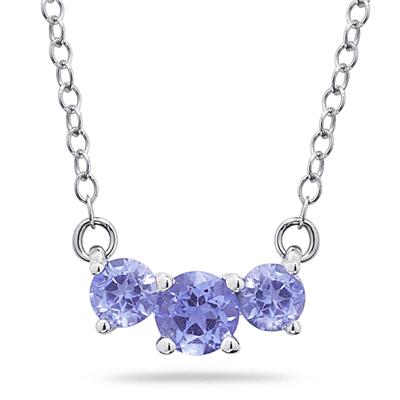 1.00 CTW Tanzanite Three Stone Pendant Necklace 14K White Gold