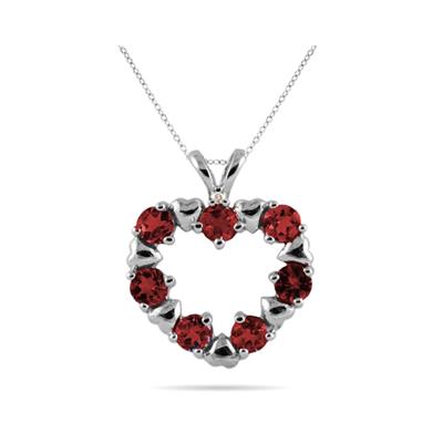 Diamond and Garnet Heart Pendant in 10kt White Gold