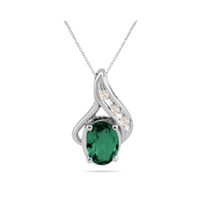 Emerald and Diamond Pendant in 10kt White Gold
