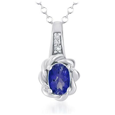 1/2 Carat All Natural Sapphire and Diamond Pendant in .925 Sterling Silver
