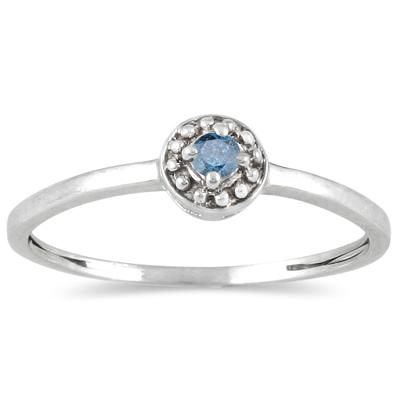 .05 Carat Blue Diamond Antique Promise Ring in 10K White Gold