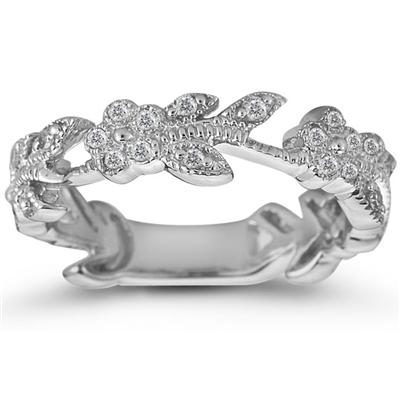 1/3 Carat Diamond Leaf Ring in 10K White Gold