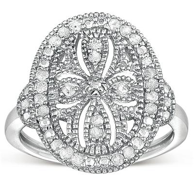 1/3 Carat Genuine Diamond Antique Filigree Ring in .925 Sterling Silver
