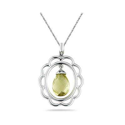 Lemon Quartz Drop Pendant in Sterling Silver