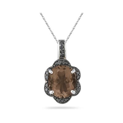 Smokey Quartz and Black Diamond Royal Pendant in Sliver