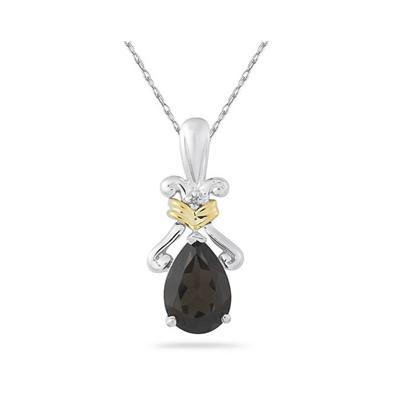 1.77Ct Pear Shaped Smokey Quartz Pendant in 14K Yellow Gold And Silver