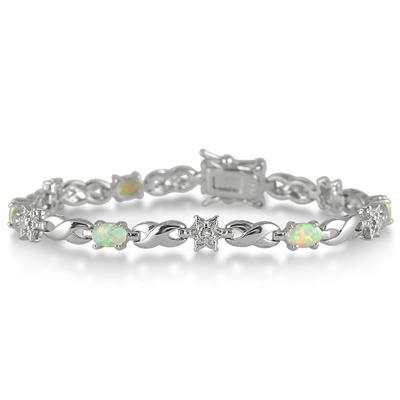 Created Opal and Genuine Diamond Bracelet in .925 Sterling Silver