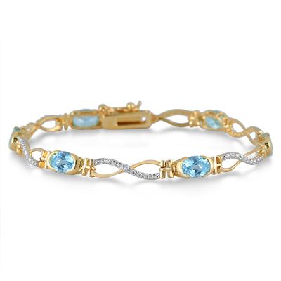 Blue Topaz and Diamond Bracelet in 18K Gold Plated Brass
