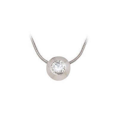 White Modern Diamond Bezel Solitaire Pendant
