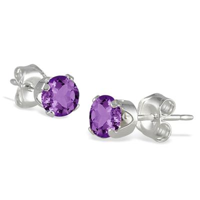 4MM All Natural Round Amethyst Stud Earrings in .925 Sterling Silver