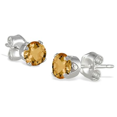 4MM All Natural Round November Citrine Stud Earrings in .925 Sterling Silver
