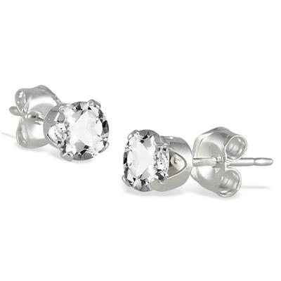 4MM All Natural Round White Topaz Stud Earrings in .925 Sterling Silver