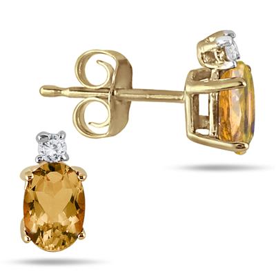 Oval Citrine Drop and Diamond Earrings in 14K Yellow Gold