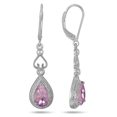 2.50 Carat Pear Shape Amethyst and White Sapphire Dangle Earrings in .925 Sterling Silver