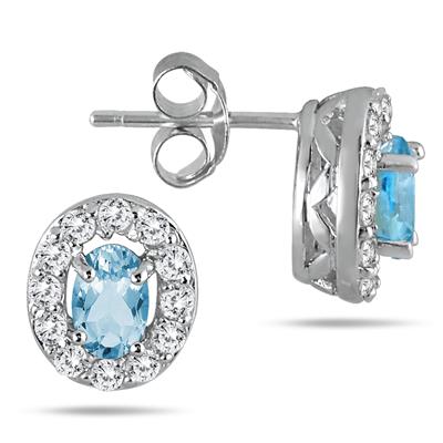 1 1/3 Carat Blue and White Topaz Earrings in .925 Sterling Silver