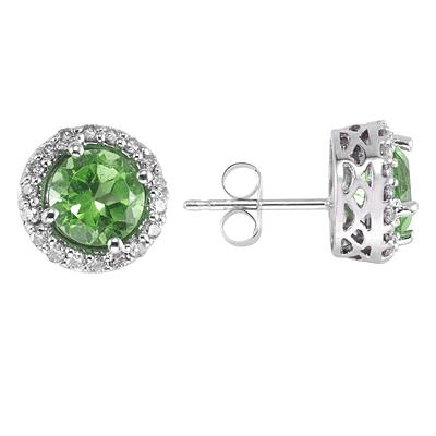 Peridot and Diamond Earrings in 14K White Gold