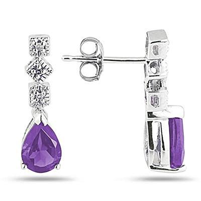 Amethyst and Diamond Antique Earrings in 14K White Gold