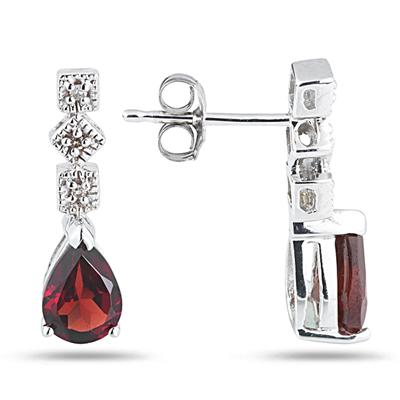 Garnet and Diamond Antique Earrings in 14K White Gold