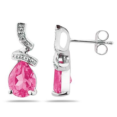 Pear Shaped Pink Topaz and Diamond Earrings in White Gold