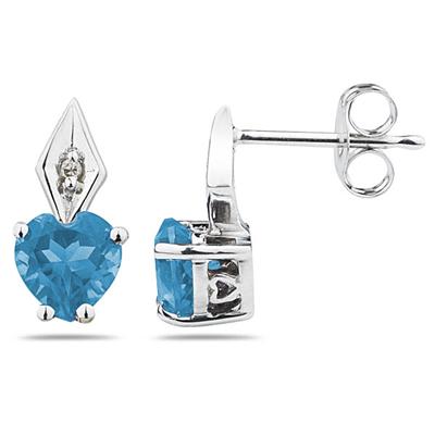 Heart Shape Blue Topaz & Diamond Earrings in White Gold