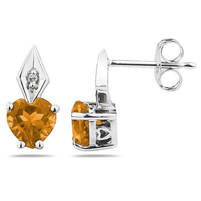 Heart Shape Citrine & Diamond Earrings in White Gold