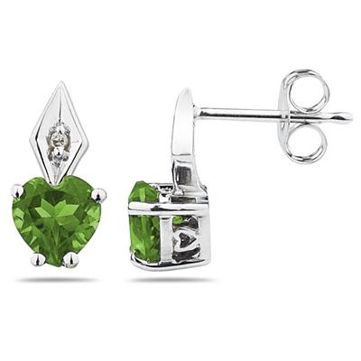 Heart Shape Peridot & Diamond Earrings in White Gold