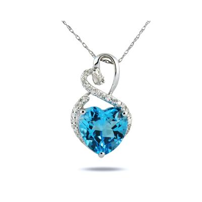 4.25CT Blue Topaz Heart and Diamond Pendant in 10K White Gold