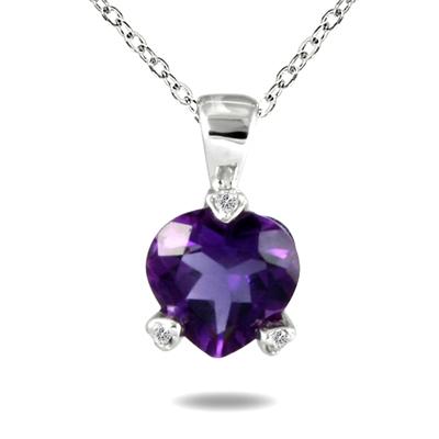 Heart Shape Amethyst and Diamond Pendant in 10K White Gold