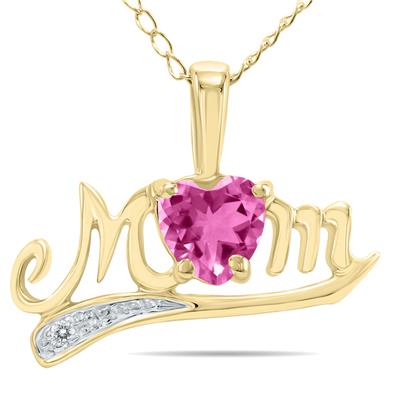 Pink Topaz and Diamond MOM Pendant in Yellow Gold
