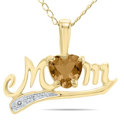 Smokey Quartz and Diamond MOM Pendant in Yellow Gold
