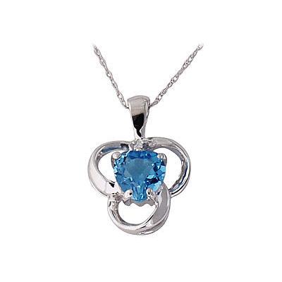 Blue Topaz and Diamond Clover Heart Pendant 14kt White Gold