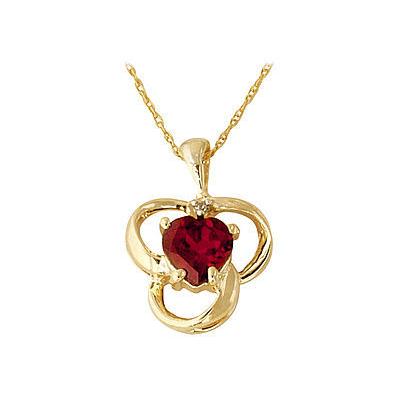 Garnet and Diamond Clover Heart Pendant 14kt Yellow Gold