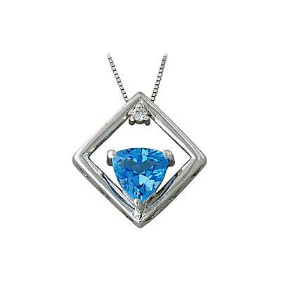 Trillion-Cut Blue Topaz and Diamond Pendant in 10kt White Gold