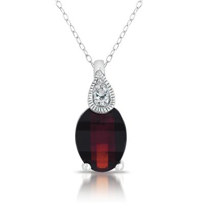 Barrel Cut Garnet and White Topaz Pendant in .925 Sterling Silver