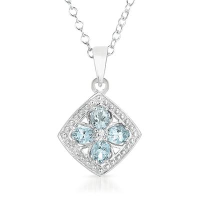 1 Carat Oval Aquamarine and White Topaz Pendant in .925 Sterling Silver