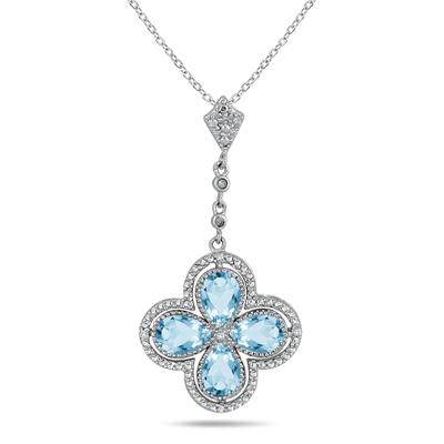 1.50 Carat Pear Shaped Blue Topaz and Diamond Pendant in .925 Sterling Silver