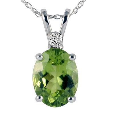 14k White Gold Diamond and Peridot Pendant