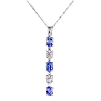 10k White Gold Diamond and Tanzanite Drop Pendant
