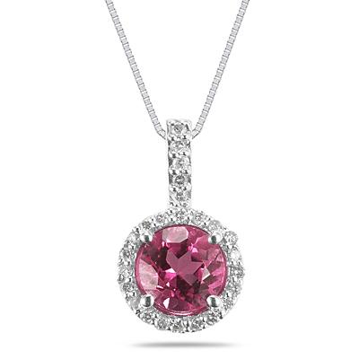 Pink Topaz and Diamond Pendant in 14K White Gold
